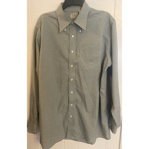 LL Bean~Button Down Shirt Gray/blue Plaid Long Sleeve~Mens size Large